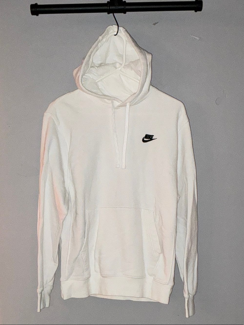 Nike White Hoodie with Black Swoosh Chest Logo